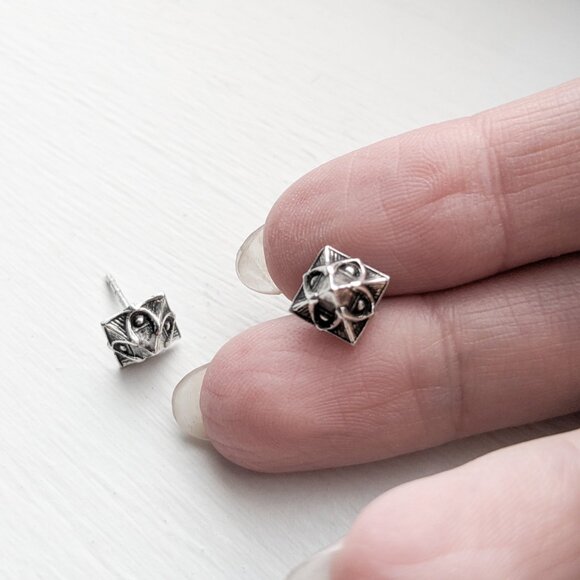 Sterling Silver Pyramid Stud Earrings by Astor & Orion - Goth Punk, Witchy, Boho - Picture 3 of 8